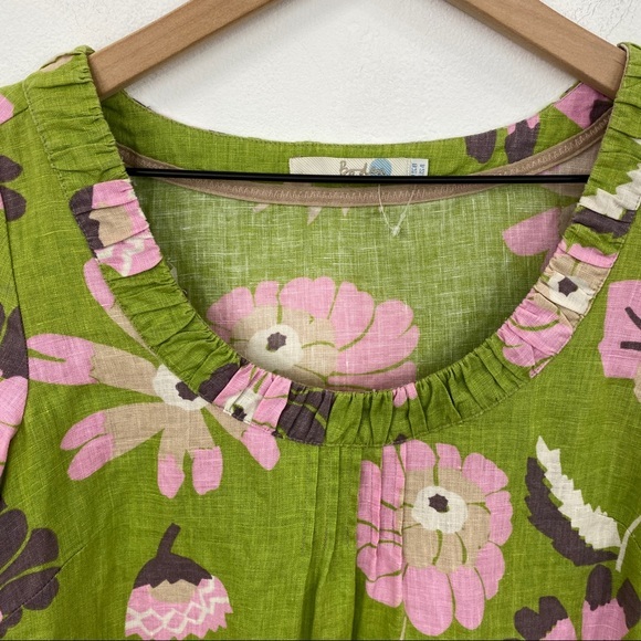 Boden Green Pink Purple Floral Linen Top size 4 - Picture 4 of 8